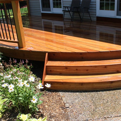 Freshly stained backyard deck